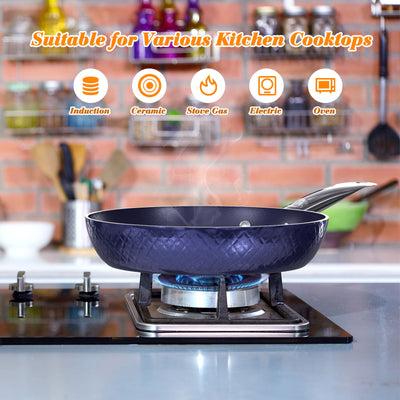 Frying Pan Sets Non Stick 3Pieces Blue 3D Diamond Cookware - Antique Decore