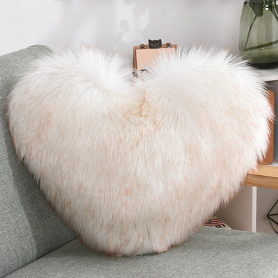 Throw Pillows Heart Shape Long Plush Fluffy Shaggy Cushion Cover Sofa Cushions Decorative Pillow Covers Pillowcase White - Antique Decore