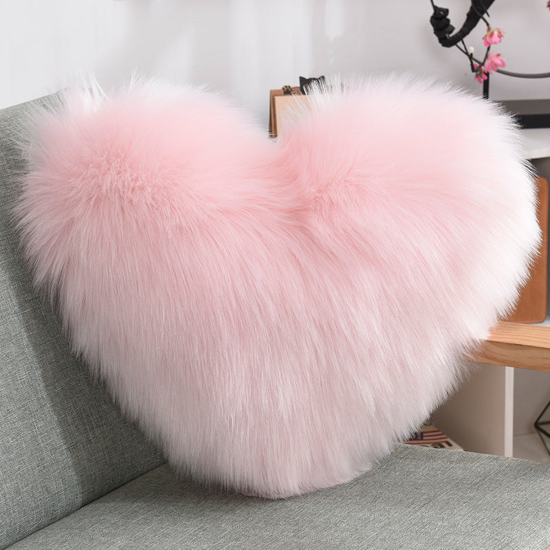 Throw Pillows Heart Shape Long Plush Fluffy Shaggy Cushion Cover Sofa Cushions Decorative Pillow Covers Pillowcase White - Antique Decore