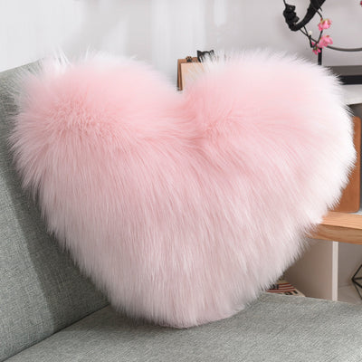 Throw Pillows Heart Shape Long Plush Fluffy Shaggy Cushion Cover Sofa Cushions Decorative Pillow Covers Pillowcase White - Antique Decore