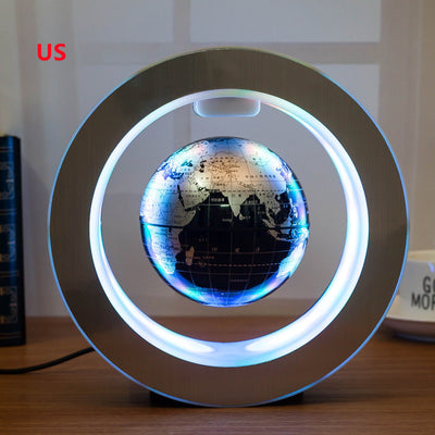 Round LED World Map Floating Globe Magnetic Levitation Light Anti Gravity Magic - Antique Decore