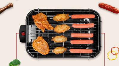 Barbecue square non-smoking electric oven carbon steel plate knob temperature control Korean electric baking tray customization - Antique Decore