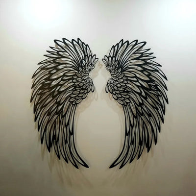 Carved Metal Wall Decor Art With Light Angel Wings Decoration - Antique Decore