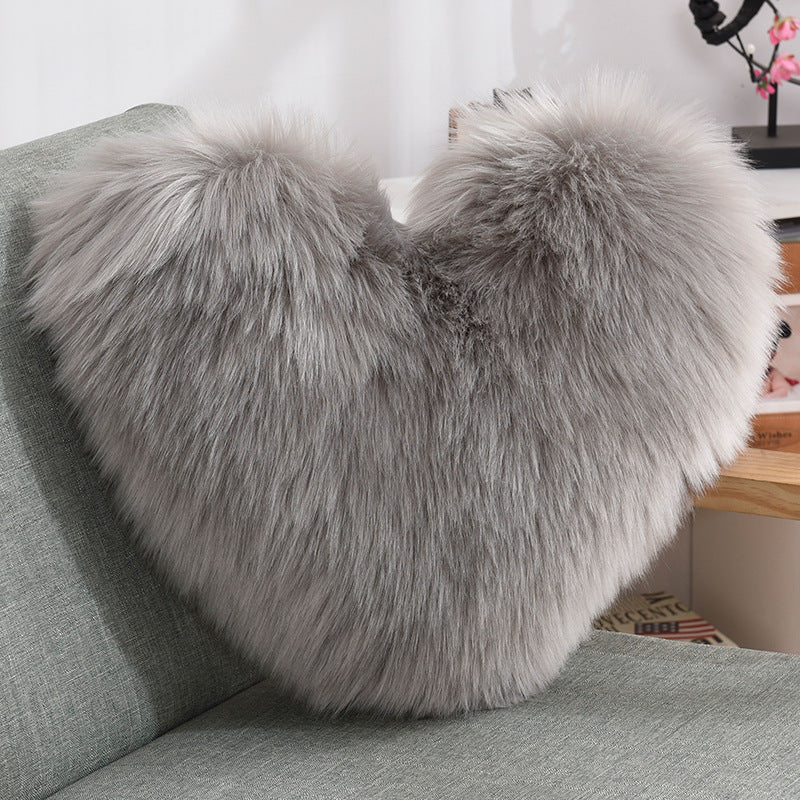 Throw Pillows Heart Shape Long Plush Fluffy Shaggy Cushion Cover Sofa Cushions Decorative Pillow Covers Pillowcase White - Antique Decore