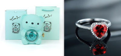 Eternal Rose Teddy Bear Gifts Box With Necklace Rotate Rose Jewelry Box Valentine Wedding Storage Gift Case For Women Girlfriend - Antique Decore