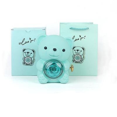 Eternal Rose Teddy Bear Gifts Box With Necklace Rotate Rose Jewelry Box Valentine Wedding Storage Gift Case For Women Girlfriend - Antique Decore