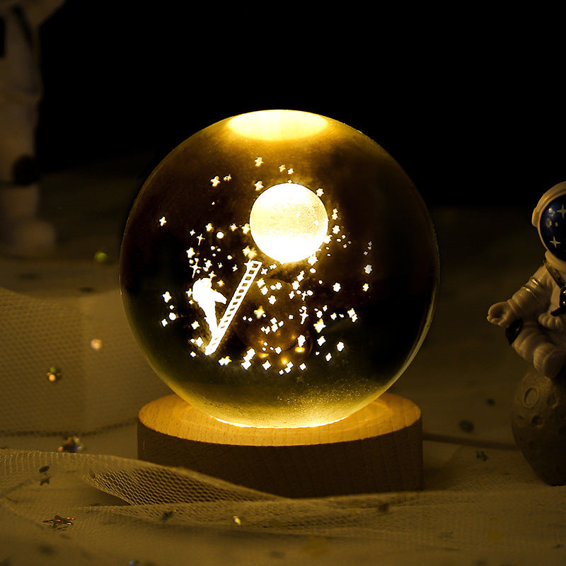 Luminous Starry Sky And Planets Moon Moon Crystal Ball Small Night Lamp Projection Ambience Light Creative Gift New Strange Gift - Antique Decore