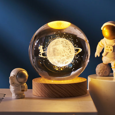 Luminous Starry Sky And Planets Moon Moon Crystal Ball Small Night Lamp Projection Ambience Light Creative Gift New Strange Gift - Antique Decore
