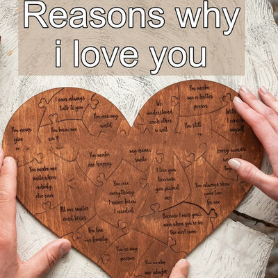 Reasons Why I Love You Wooden Heart Puzzle Romantic Love Jigsaw Puzzle Wedding Anniversary For Wife Husband Birthday Gifts Valentine's Day Gift - Antique Decore