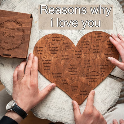 Reasons Why I Love You Wooden Heart Puzzle Romantic Love Jigsaw Puzzle Wedding Anniversary For Wife Husband Birthday Gifts Valentine's Day Gift - Antique Decore