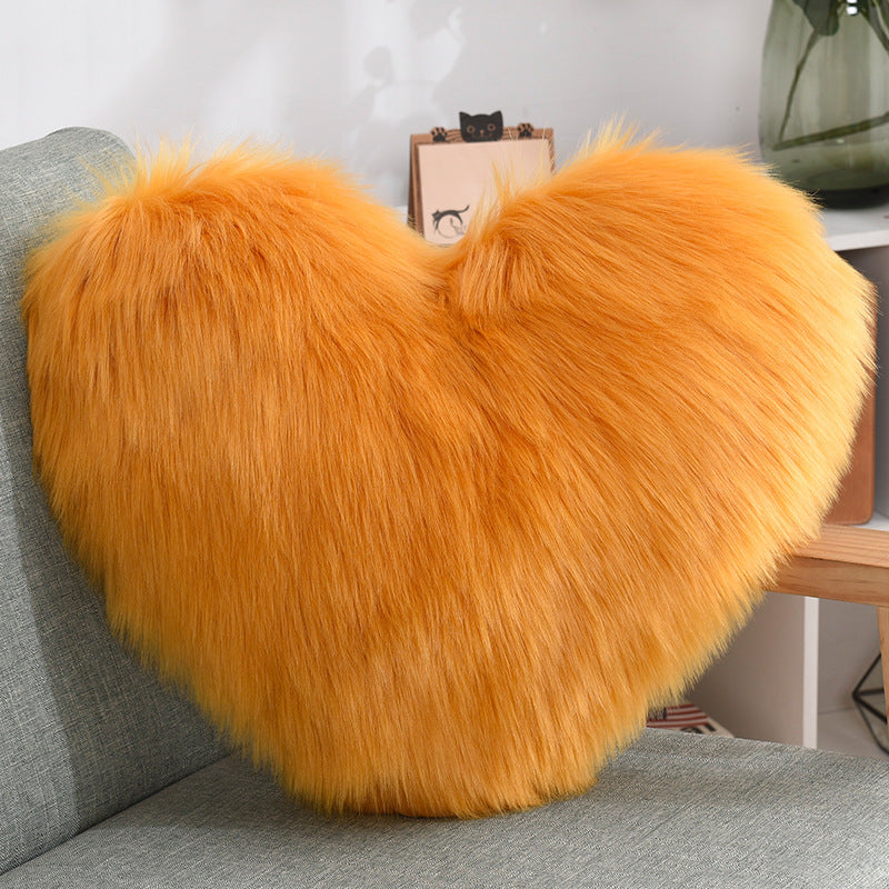 Throw Pillows Heart Shape Long Plush Fluffy Shaggy Cushion Cover Sofa Cushions Decorative Pillow Covers Pillowcase White - Antique Decore