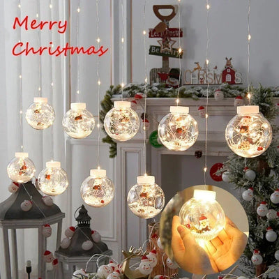 10PCS LED Christmas Curtain Lamp Fairy Snowman Wishing Ball Lamp String Christmas Window Decoration Christmas Light Room - Antique Decore